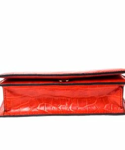Promo 🎁 Stella McCartney Orange Embossed Crocodile Leather Clutch For 👩 Women 😉 -Stella McCartney Shop luxury women stella mccartney used handbags p230315 002