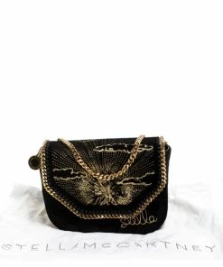 Flash Sale ❤️ Stella McCartney Black Velvet Volcano Embroidered Mini Falabella Shoulder Bag For 👩 Women 😍 -Stella McCartney Shop luxury women stella mccartney used handbags p235954 005