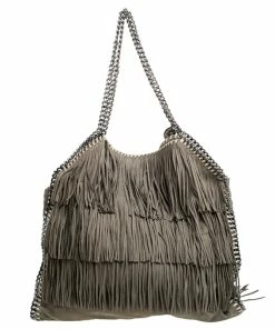 Wholesale 😀 Stella McCartney Grey Faux Suede Falabella Fringed Tote For 👩 Women ⌛ -Stella McCartney Shop luxury women stella mccartney used handbags p251352 003