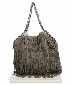 Wholesale 😀 Stella McCartney Grey Faux Suede Falabella Fringed Tote For 👩 Women ⌛ -Stella McCartney Shop luxury women stella mccartney used handbags p251352 010