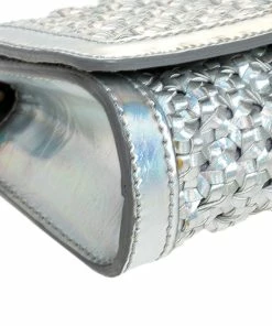 New 🎉 Stella McCartney Silver Holographic Woven Leather Flap Crossbody Bag For 👩 Women 🤩 -Stella McCartney Shop luxury women stella mccartney used handbags p251620 001