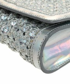 New 🎉 Stella McCartney Silver Holographic Woven Leather Flap Crossbody Bag For 👩 Women 🤩 -Stella McCartney Shop luxury women stella mccartney used handbags p251620 002
