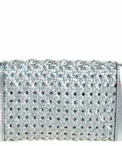 New 🎉 Stella McCartney Silver Holographic Woven Leather Flap Crossbody Bag For 👩 Women 🤩 -Stella McCartney Shop luxury women stella mccartney used handbags p251620 003