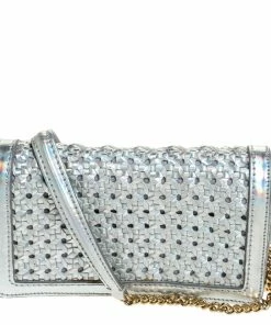 New ๐ Stella McCartney Silver Holographic Woven Leather Flap Crossbody Bag For ๐ฉ Women ๐คฉ