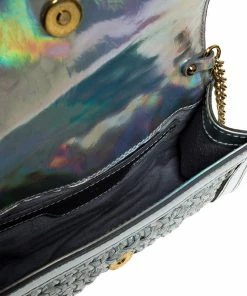 New 🎉 Stella McCartney Silver Holographic Woven Leather Flap Crossbody Bag For 👩 Women 🤩 -Stella McCartney Shop luxury women stella mccartney used handbags p251620 009