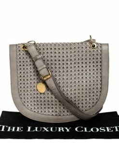 Discount 👏 Stella McCartney Grey Woven Leather Alexa Flap Shoulder Bag For 👩 Women 🧨 -Stella McCartney Shop luxury women stella mccartney used handbags p252416 005