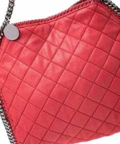 Best deal ❤️ Stella McCartney Red Quilted Faux Leather Small Falabella Tote For 👩 Women 😍 -Stella McCartney Shop luxury women stella mccartney used handbags p253635 003