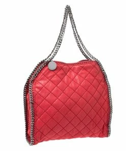 Best deal ❤️ Stella McCartney Red Quilted Faux Leather Small Falabella Tote For 👩 Women 😍 -Stella McCartney Shop luxury women stella mccartney used handbags p253635 004