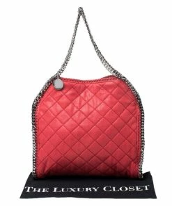 Best deal ❤️ Stella McCartney Red Quilted Faux Leather Small Falabella Tote For 👩 Women 😍 -Stella McCartney Shop luxury women stella mccartney used handbags p253635 005
