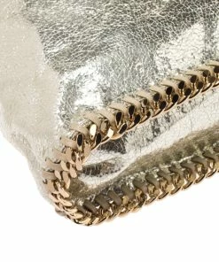 Deals 🛒 Stella McCartney Metallic Light Yellow Faux Crackle Leather Falabella Tote For 👩 Women 👍 -Stella McCartney Shop luxury women stella mccartney used handbags p253910 001