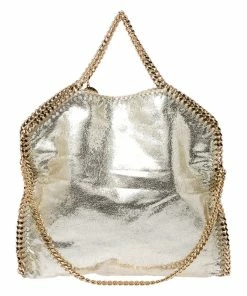 Deals 🛒 Stella McCartney Metallic Light Yellow Faux Crackle Leather Falabella Tote For 👩 Women 👍