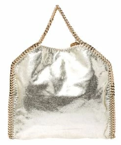 Deals 🛒 Stella McCartney Metallic Light Yellow Faux Crackle Leather Falabella Tote For 👩 Women 👍 -Stella McCartney Shop luxury women stella mccartney used handbags p253910 005