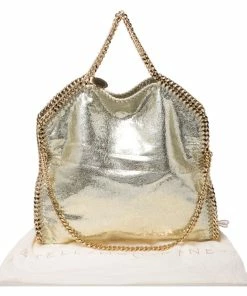 Deals 🛒 Stella McCartney Metallic Light Yellow Faux Crackle Leather Falabella Tote For 👩 Women 👍 -Stella McCartney Shop luxury women stella mccartney used handbags p253910 006