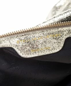 Deals 🛒 Stella McCartney Metallic Light Yellow Faux Crackle Leather Falabella Tote For 👩 Women 👍 -Stella McCartney Shop luxury women stella mccartney used handbags p253910 009