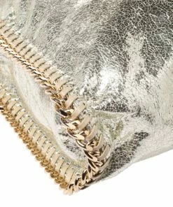 Deals 🛒 Stella McCartney Metallic Light Yellow Faux Crackle Leather Falabella Tote For 👩 Women 👍 -Stella McCartney Shop luxury women stella mccartney used handbags p253910 013