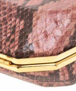 Cheap 😀 Stella McCartney Pink/Black Faux Python Leather Lucia Clutch For 👩 Women 🤩 -Stella McCartney Shop luxury women stella mccartney used handbags p259015 002