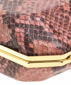 Cheap 😀 Stella McCartney Pink/Black Faux Python Leather Lucia Clutch For 👩 Women 🤩 -Stella McCartney Shop luxury women stella mccartney used handbags p259015 003