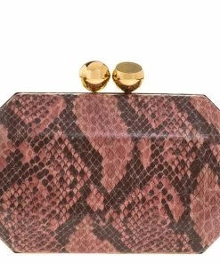 Cheap 😀 Stella McCartney Pink/Black Faux Python Leather Lucia Clutch For 👩 Women 🤩 -Stella McCartney Shop luxury women stella mccartney used handbags p259015 005