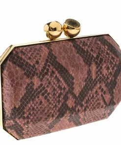 Cheap 😀 Stella McCartney Pink/Black Faux Python Leather Lucia Clutch For 👩 Women 🤩 -Stella McCartney Shop luxury women stella mccartney used handbags p259015 006