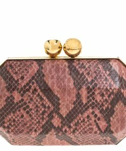 Cheap 😀 Stella McCartney Pink/Black Faux Python Leather Lucia Clutch For 👩 Women 🤩