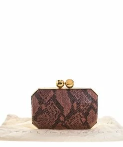 Cheap 😀 Stella McCartney Pink/Black Faux Python Leather Lucia Clutch For 👩 Women 🤩 -Stella McCartney Shop luxury women stella mccartney used handbags p259015 009