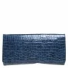 Cheapest 👍 Stella McCartney Blue Faux Croc Leather Oversized Flap Clutch For 👩 Women ✔️ -Stella McCartney Shop luxury women stella mccartney used handbags p259506 008