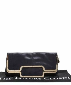 Hot Sale 🧨 Stella McCartney Black Faux Leather Foldover Clutch For 👩 Women ✔️ -Stella McCartney Shop luxury women stella mccartney used handbags p260624 001