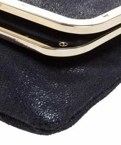 Hot Sale 🧨 Stella McCartney Black Faux Leather Foldover Clutch For 👩 Women ✔️ -Stella McCartney Shop luxury women stella mccartney used handbags p260624 005