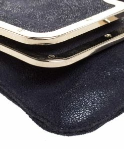 Hot Sale 🧨 Stella McCartney Black Faux Leather Foldover Clutch For 👩 Women ✔️ -Stella McCartney Shop luxury women stella mccartney used handbags p260624 006
