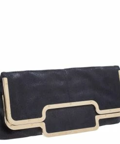 Hot Sale 🧨 Stella McCartney Black Faux Leather Foldover Clutch For 👩 Women ✔️ -Stella McCartney Shop luxury women stella mccartney used handbags p260624 009
