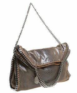 Best Sale 🛒 Stella McCartney Metallic Grey Python Faux Leather Small Falabella Tote For 👩 Women 🎁 -Stella McCartney Shop luxury women stella mccartney used handbags p260947 007