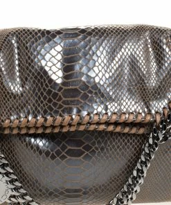 Best Sale 🛒 Stella McCartney Metallic Grey Python Faux Leather Small Falabella Tote For 👩 Women 🎁 -Stella McCartney Shop luxury women stella mccartney used handbags p260947 008