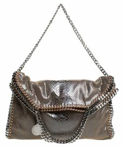 Best Sale 🛒 Stella McCartney Metallic Grey Python Faux Leather Small Falabella Tote For 👩 Women 🎁