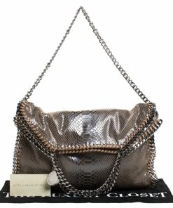 Best Sale 🛒 Stella McCartney Metallic Grey Python Faux Leather Small Falabella Tote For 👩 Women 🎁 -Stella McCartney Shop luxury women stella mccartney used handbags p260947 010