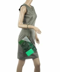 Promo 👍 Stella McCartney Loretta 'Waverly' Exotic Skins Patchwork Green Clutch For 👩 Women 💯 -Stella McCartney Shop luxury women stella mccartney used handbags p26136 002