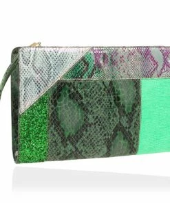 Promo 👍 Stella McCartney Loretta 'Waverly' Exotic Skins Patchwork Green Clutch For 👩 Women 💯 -Stella McCartney Shop luxury women stella mccartney used handbags p26136 003