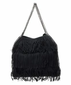 Hot Sale 🎉 Stella McCartney Black Faux Suede Falabella Fringed Tote For 👩 Women 🧨 -Stella McCartney Shop luxury women stella mccartney used handbags p266521 003