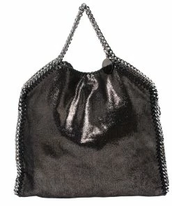 Promo 🧨 Stella McCartney Metallic Black Faux Leather Falabella Tote For 👩 Women ✔️ -Stella McCartney Shop luxury women stella mccartney used handbags p273777 003