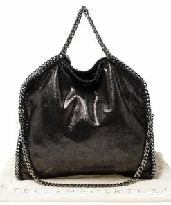 Promo 🧨 Stella McCartney Metallic Black Faux Leather Falabella Tote For 👩 Women ✔️ -Stella McCartney Shop luxury women stella mccartney used handbags p273777 004