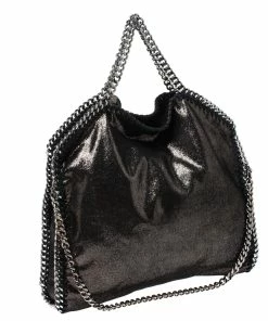 Promo 🧨 Stella McCartney Metallic Black Faux Leather Falabella Tote For 👩 Women ✔️ -Stella McCartney Shop luxury women stella mccartney used handbags p273777 005