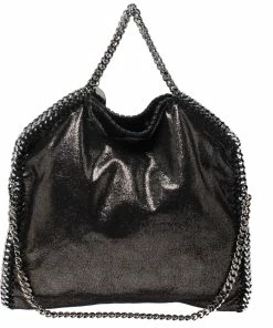 Promo 🧨 Stella McCartney Metallic Black Faux Leather Falabella Tote For 👩 Women ✔️