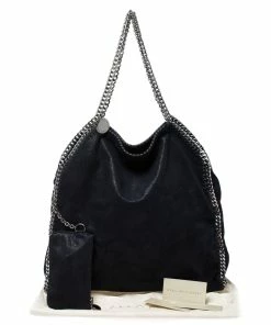 Best Sale ❤️ Stella McCartney Metallic Navy Blue Faux Leather Large Falabella Tote For 👩 Women 🔔 -Stella McCartney Shop luxury women stella mccartney used handbags p273792 005