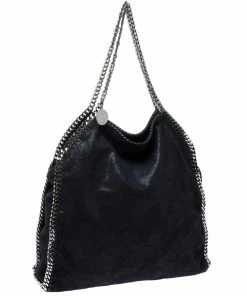 Best Sale ❤️ Stella McCartney Metallic Navy Blue Faux Leather Large Falabella Tote For 👩 Women 🔔 -Stella McCartney Shop luxury women stella mccartney used handbags p273792 006