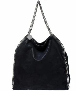 Best Sale ❤️ Stella McCartney Metallic Navy Blue Faux Leather Large Falabella Tote For 👩 Women 🔔