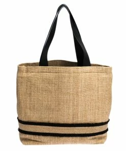 Cheapest 😍 Stella McCartney Beige/Black Woven Raffia And Leather Logo Tote For 👩 Women 😀 -Stella McCartney Shop luxury women stella mccartney used handbags p280548 002
