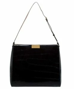 New ๐คฉ Stella McCartney Black Croc Embossed Leather Shoulder Bag For ๐ฉ Women โ
