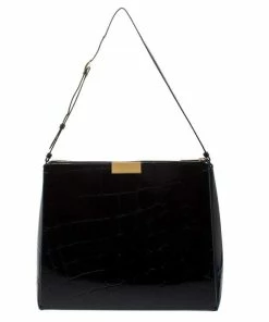 New 🤩 Stella McCartney Black Croc Embossed Leather Shoulder Bag For 👩 Women ⌛ -Stella McCartney Shop luxury women stella mccartney used handbags p281184 1585228542 007