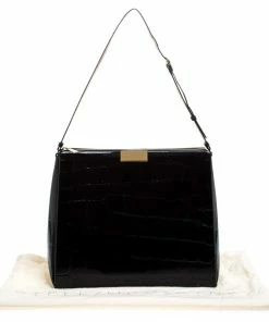 New 🤩 Stella McCartney Black Croc Embossed Leather Shoulder Bag For 👩 Women ⌛ -Stella McCartney Shop luxury women stella mccartney used handbags p281184 1585228545 008