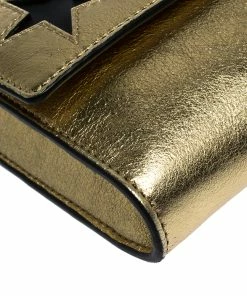 Best deal 🎁 Stella McCartney Metallic Gold Faux Leather Star Flap Shoulder Bag For 👩 Women 🤩 -Stella McCartney Shop luxury women stella mccartney used handbags p285808 005