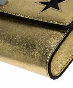 Best deal 🎁 Stella McCartney Metallic Gold Faux Leather Star Flap Shoulder Bag For 👩 Women 🤩 -Stella McCartney Shop luxury women stella mccartney used handbags p285808 006